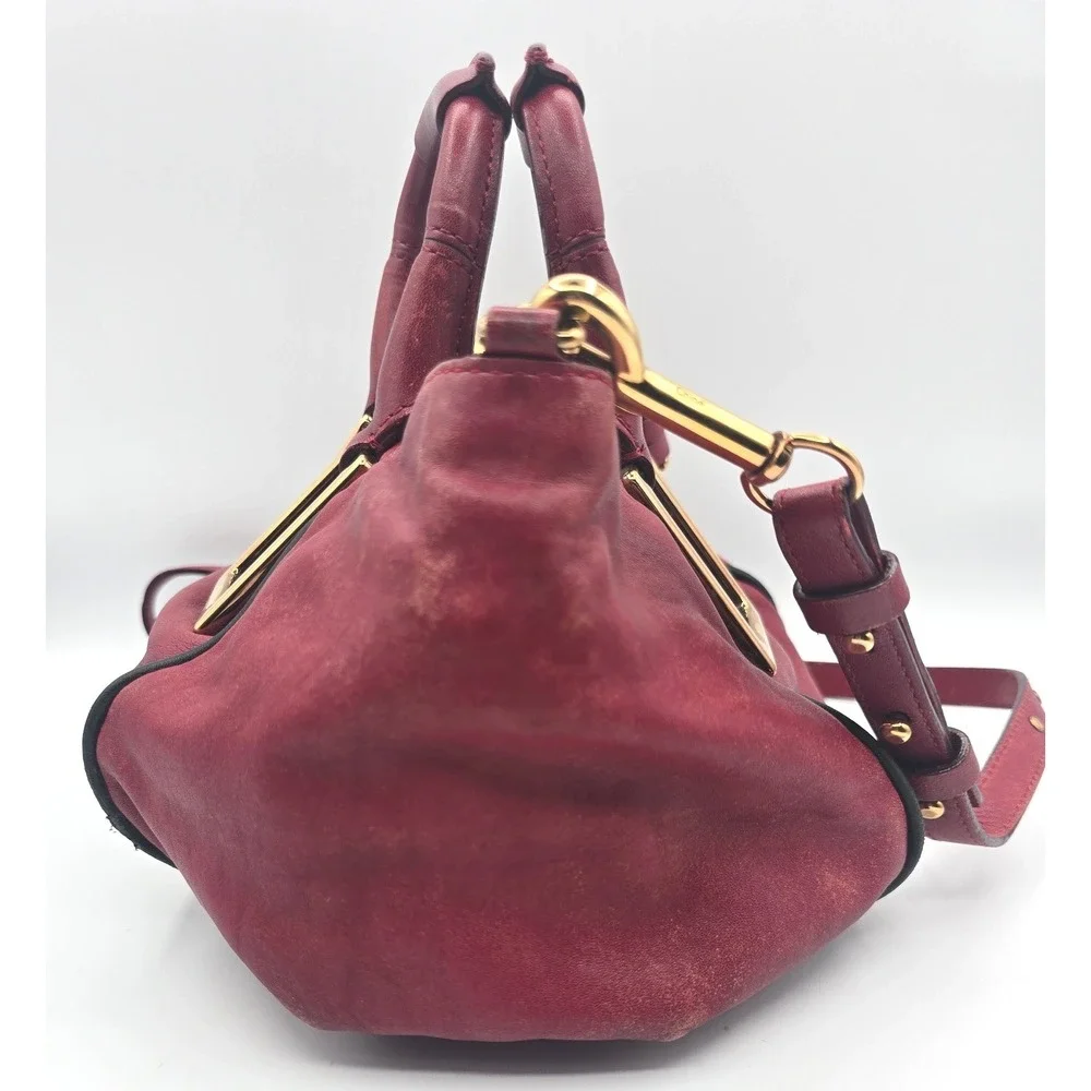 Authentic Chloe Ethel Small Red Leather Satchel Shoulder Crossbody Bag Handbag